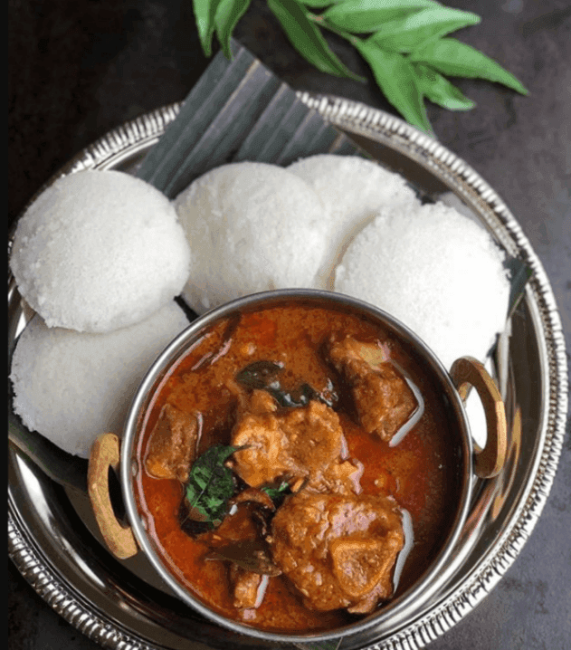 Idli And Mutton Curry 